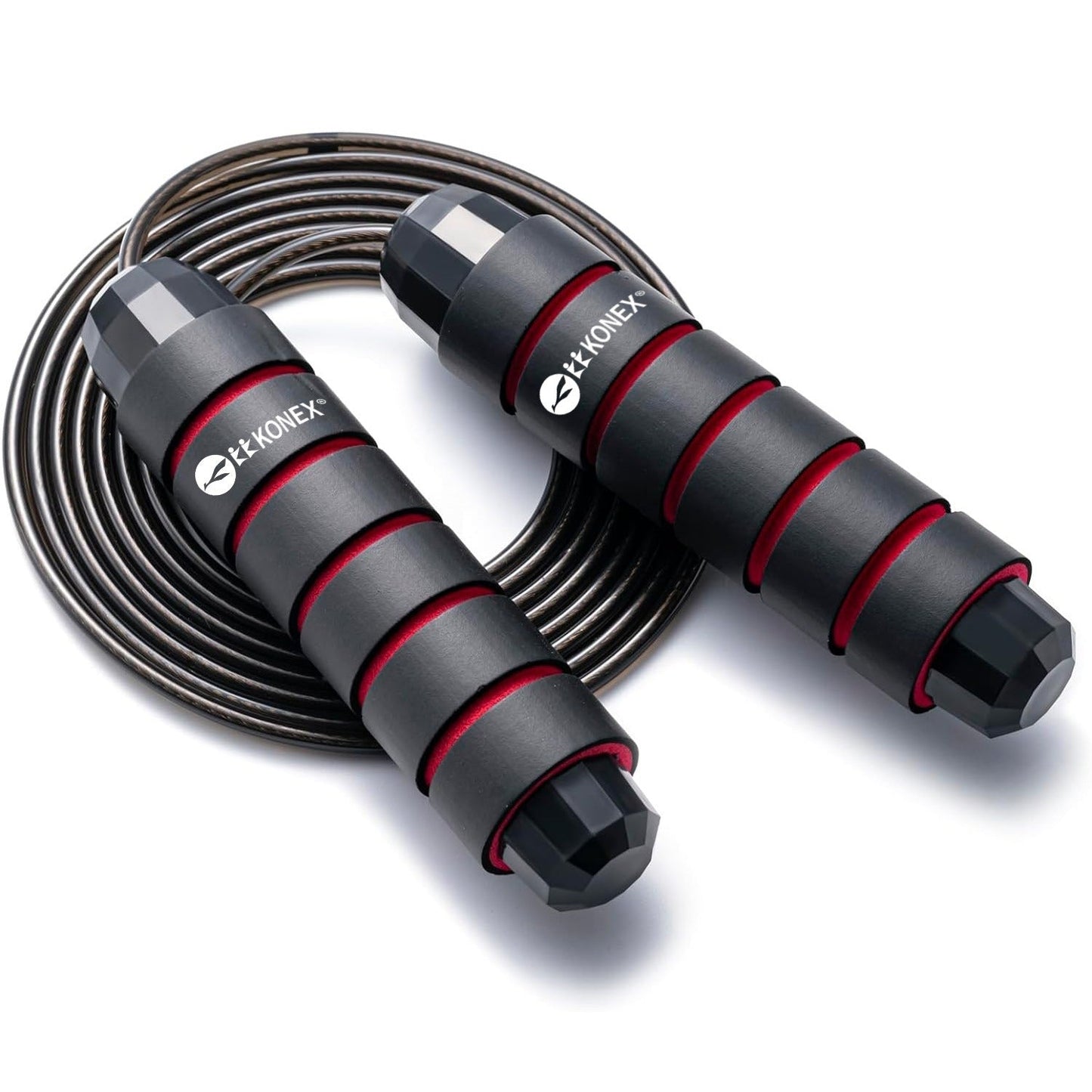Foam padded handles on high-speed skipping rope for secure grip
