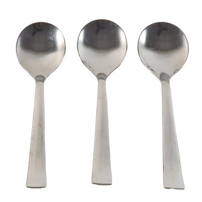 Close view of rust-resistant stainless steel spoons from the set