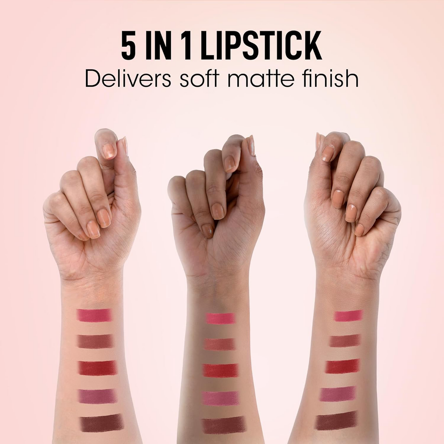 Multi-shade 5-in-1 lipstick with durable pigmentation