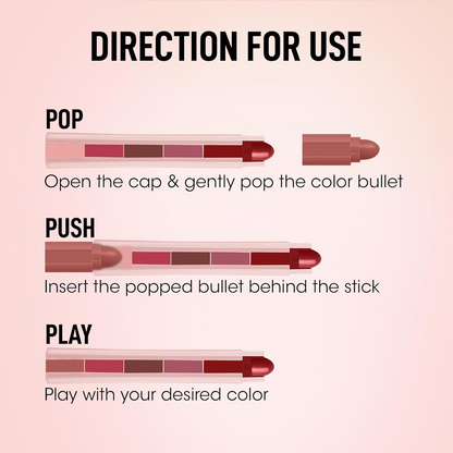 Long lasting 5-in-1 lipstick with matte and creamy finish