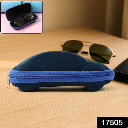 Portable cartoon car sunglasses box in use showing zipper closure