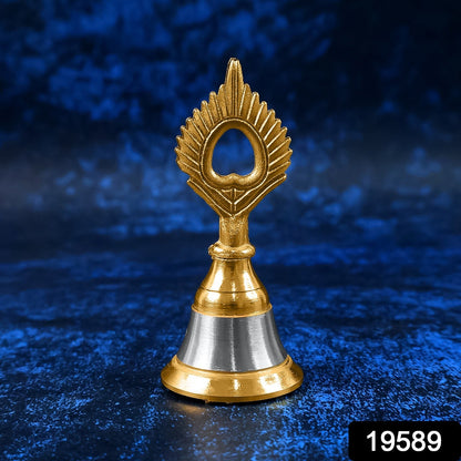 Traditional brass pooja bell with golden and silver finish for temple use