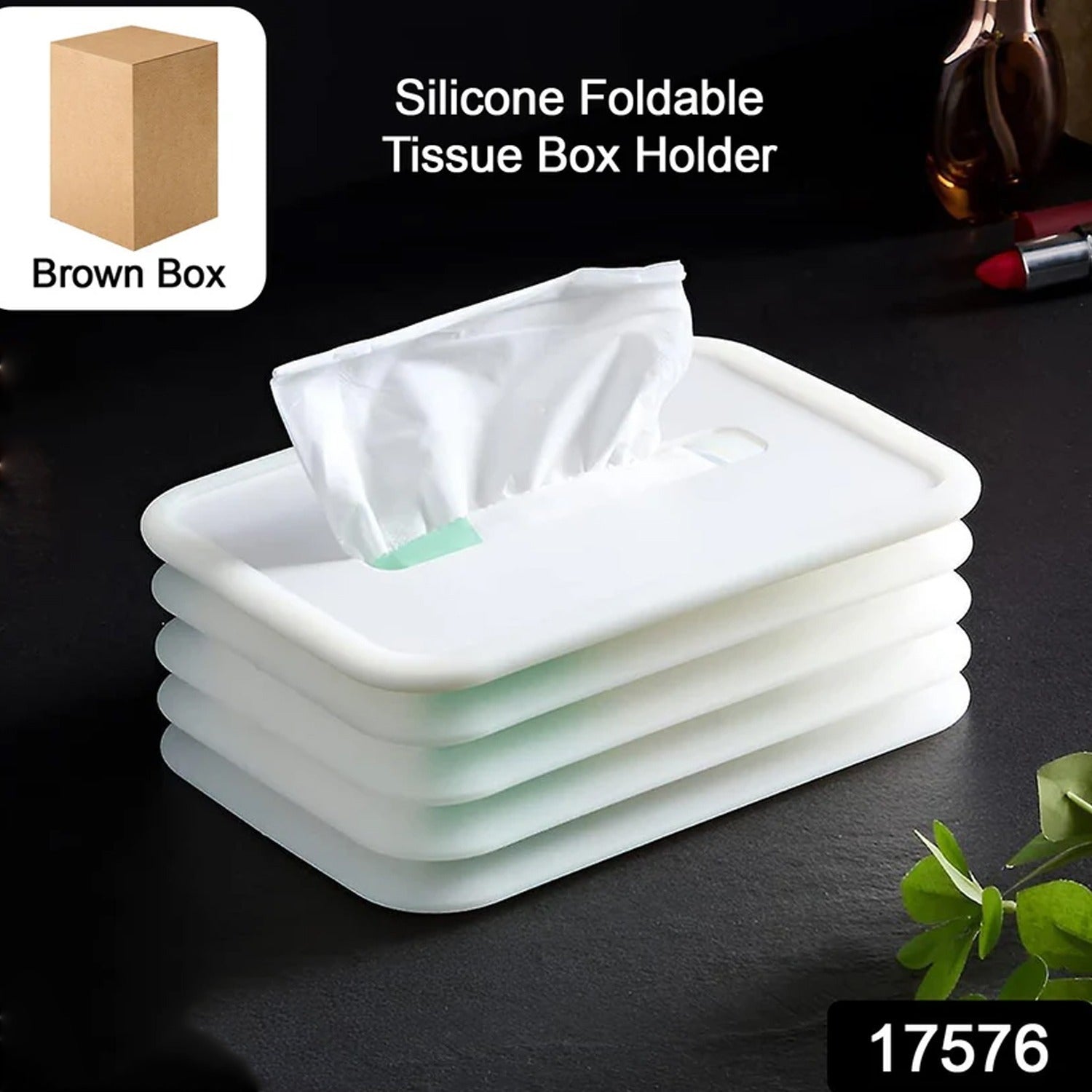 Compact silicone tissue holder in a bathroom setting.