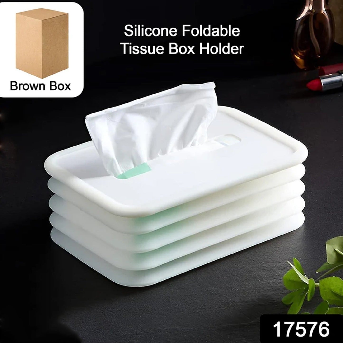 Compact silicone tissue holder in a bathroom setting.