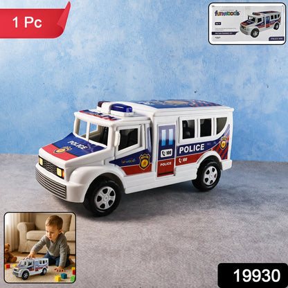 Close-up of Police Van Toy showing bright police decals and detailed design