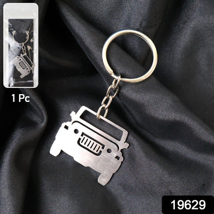 Laser-cut metal jeep design on keyring for car keys