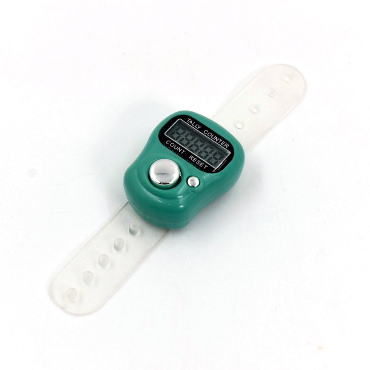 Close-up of the easy-press button and finger loop on the counting machine.