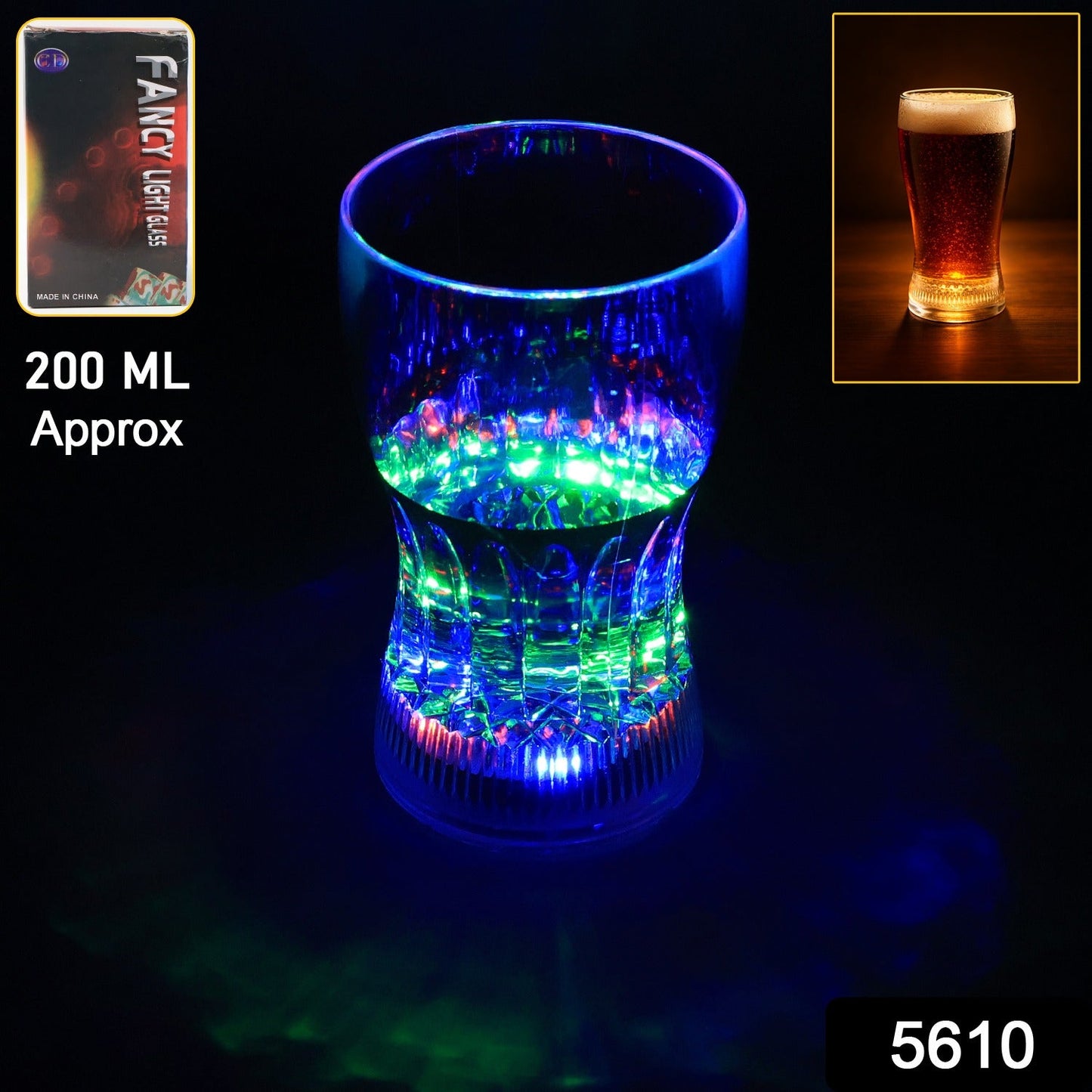 Multiple color changing LED party cups glowing brightly at a festive event.