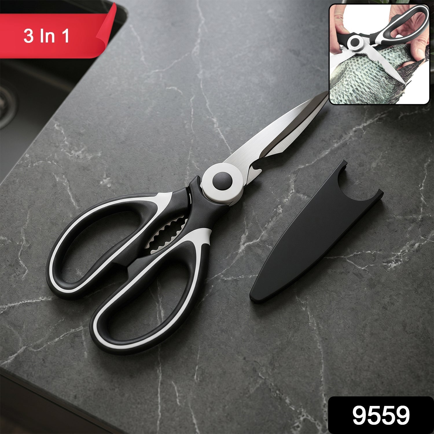 Multipurpose kitchen scissors for chopping, cutting, opening