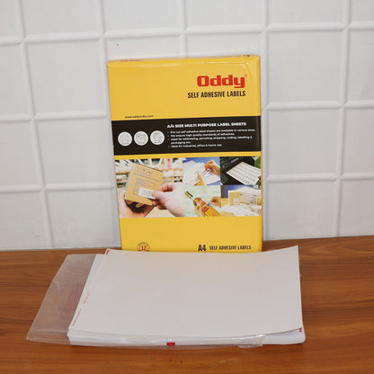 Oddy A4 full-sheet adhesive label pack in box packaging