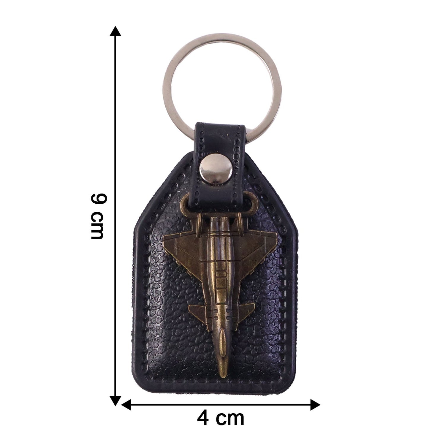 Size reference image showing dimensions of aircraft design leather keychain