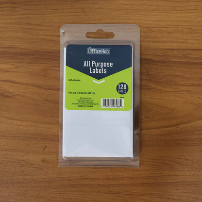 Labels applied on home and office items using all purpose adhesive white labels
