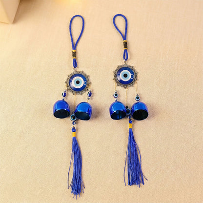 Decorative hanging evil eye wind chimes with bells and tassels