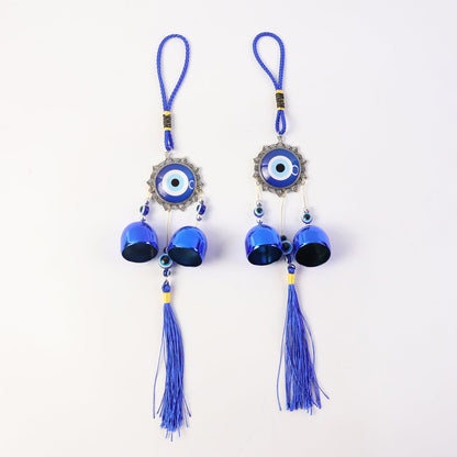 Evil eye hanging ornament wind chime displaying protective nazar charm