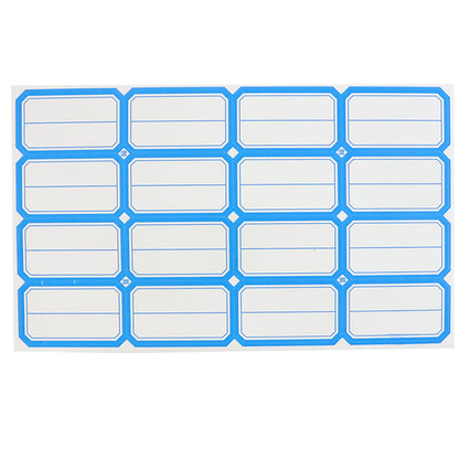 Sheet showcasing self-adhesive rectangular label stickers for jars