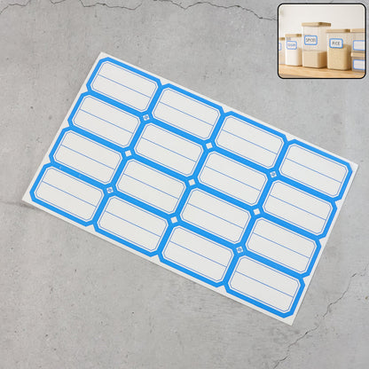 Sheet of self-adhesive rectangular label stickers ready for organizing