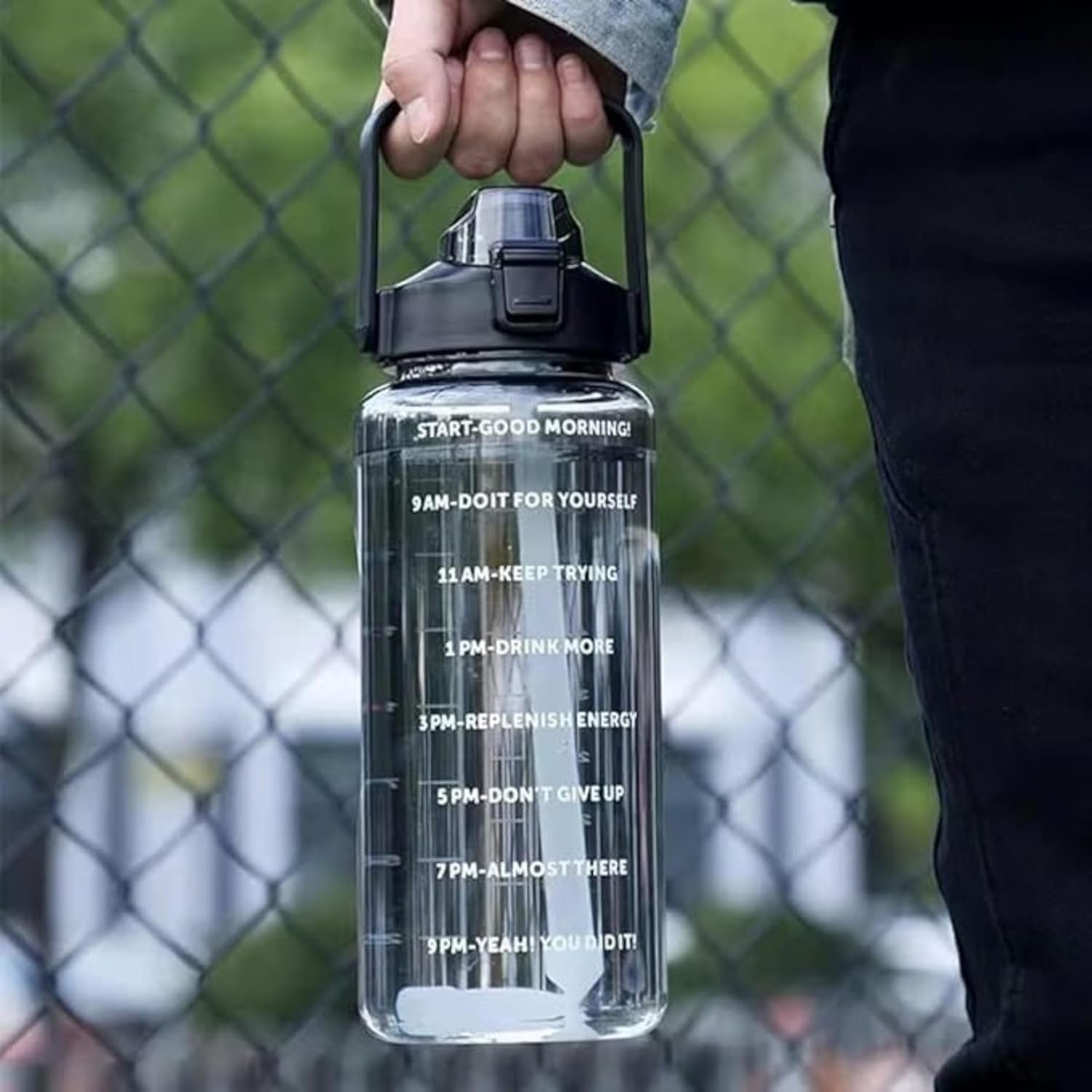 Close-up of leakproof drinking spout on reusable water bottle from multipurpose set