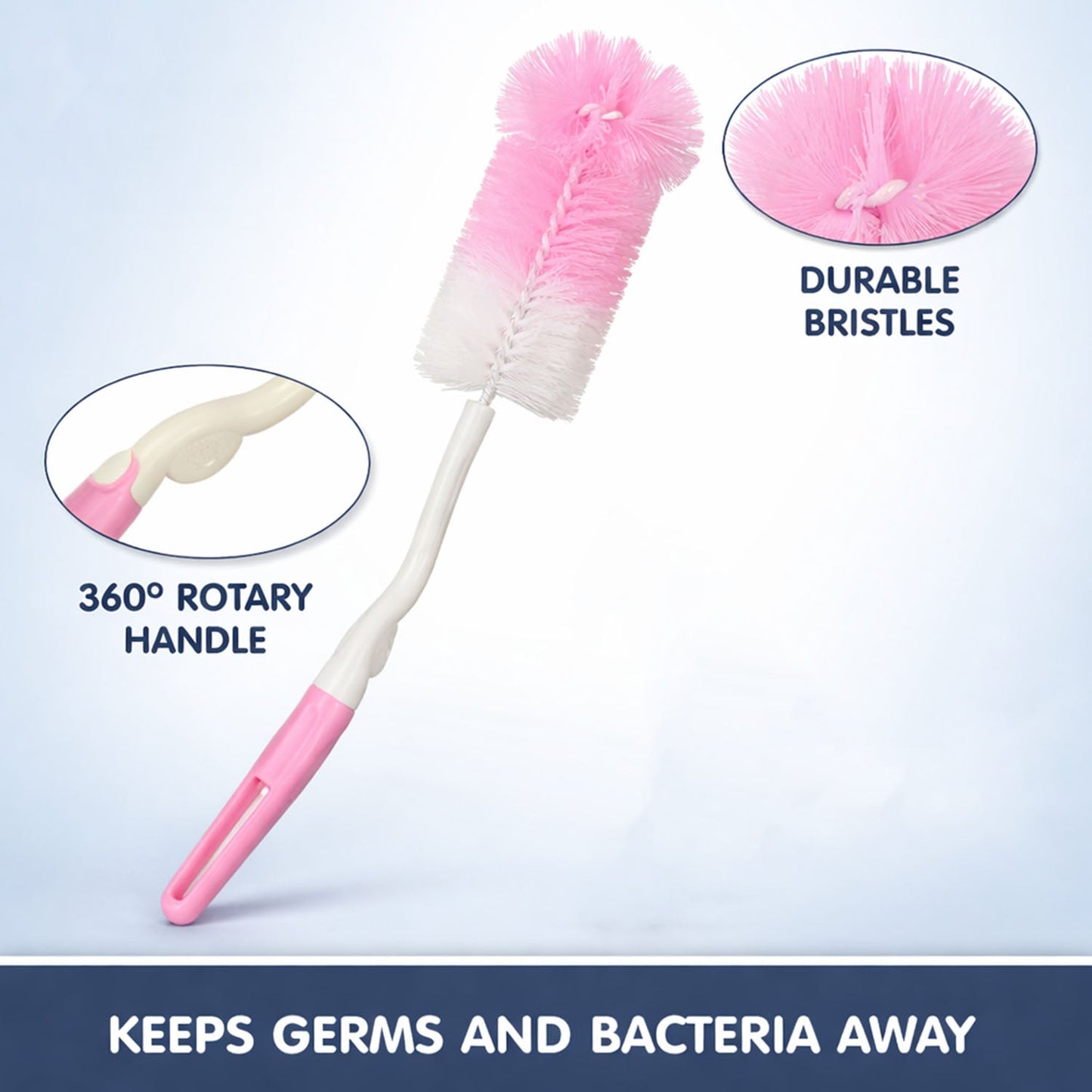 Handle view of bottle cleaning brush with rotary feature