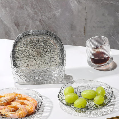 Transparent crystal glass snack serving plate set perfect for elegant table setting