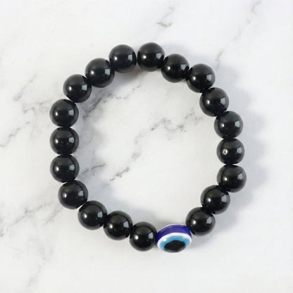 Detailed view of transparent crystal beads on elegant stretch bracelet