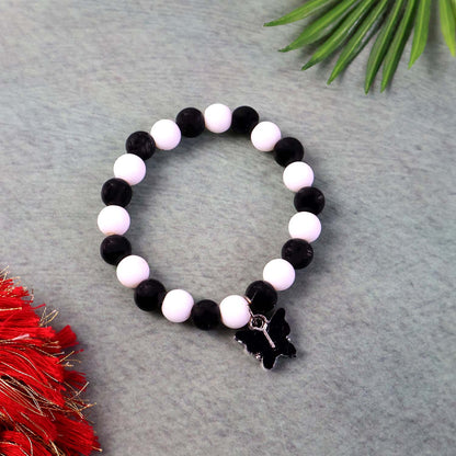 Alternative view of black and white fancy beaded bracelet