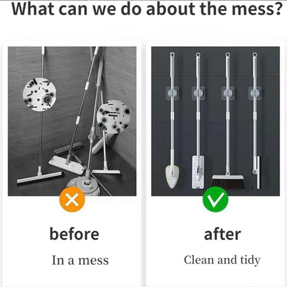 Brown mop and broom holder clips with strong spring grip mechanism