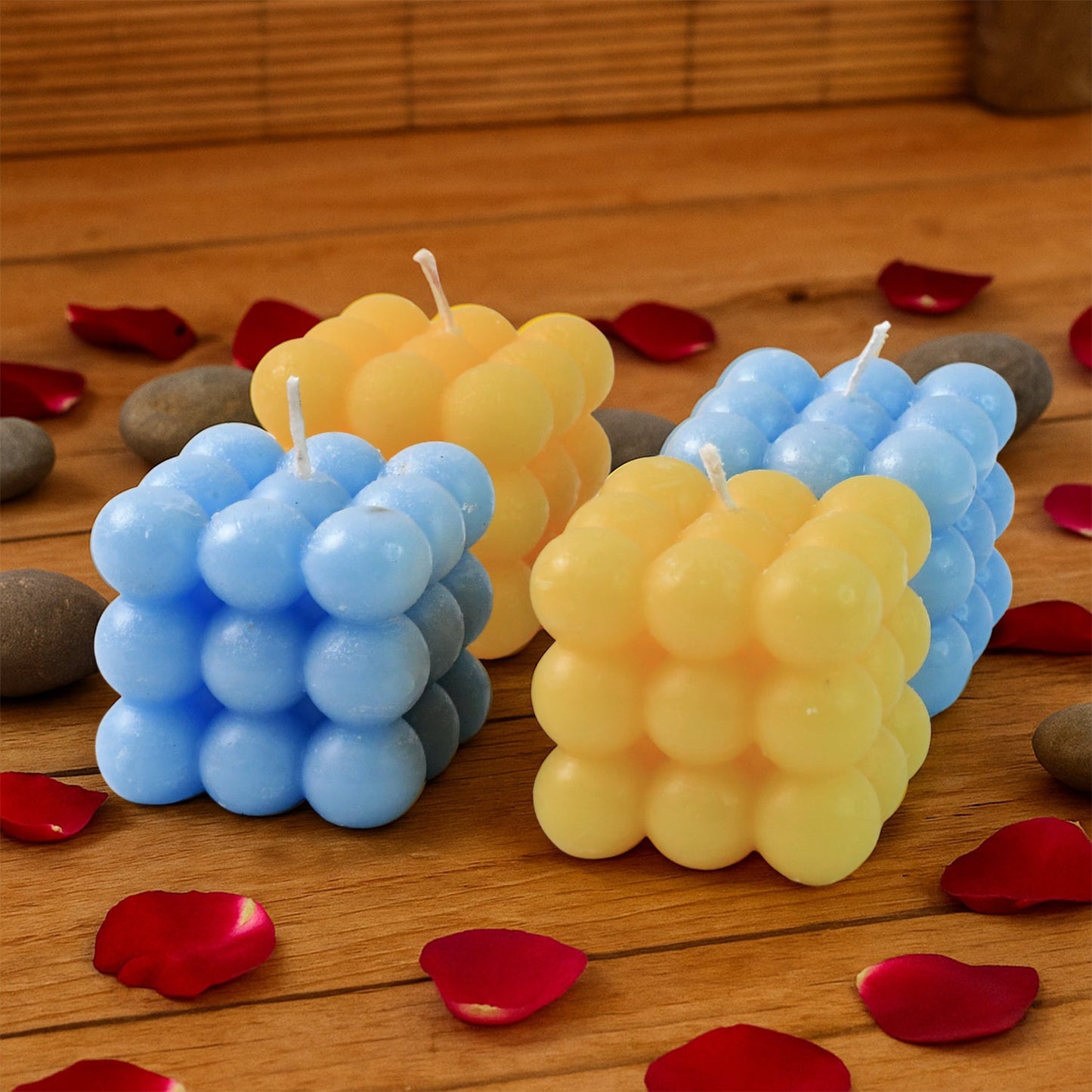 Colorful cube candles displayed for stylish home décor