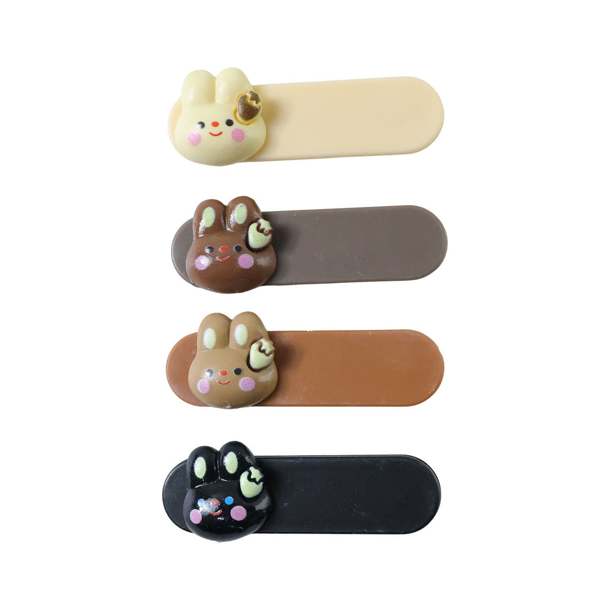 Decorative hair accessories featuring cartoon bunny face in a set of 4 snap clips