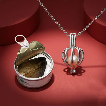 Close-up of decorative heart box for pearl necklace gift set