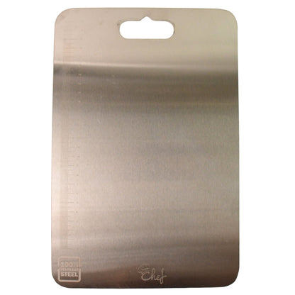Top view of compact stainless steel kitchen chopping board