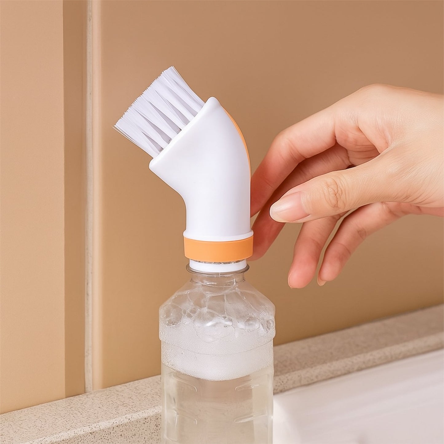 Closeup view of multipurpose cleaning brush with dense nylon bristles