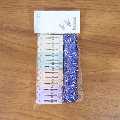 Outdoor drying rope with heavy duty clips securing clothes