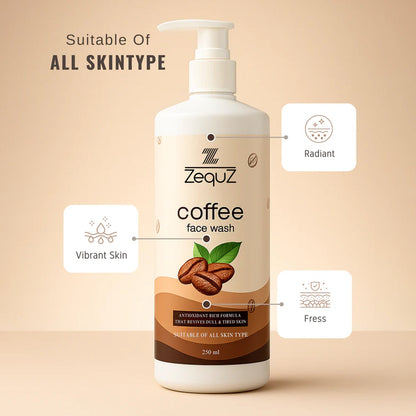 Coffee Face Wash bottle displayed with coffee plant leaves symbolizing natural ingredients