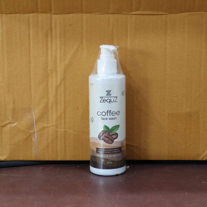 Lifestyle image of Zequz Coffee Face Wash bottle showcasing antioxidant benefits