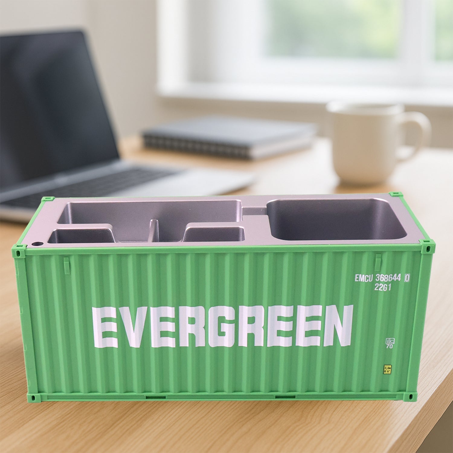 Pen holder compartment of the desk organizer with multiple sections.