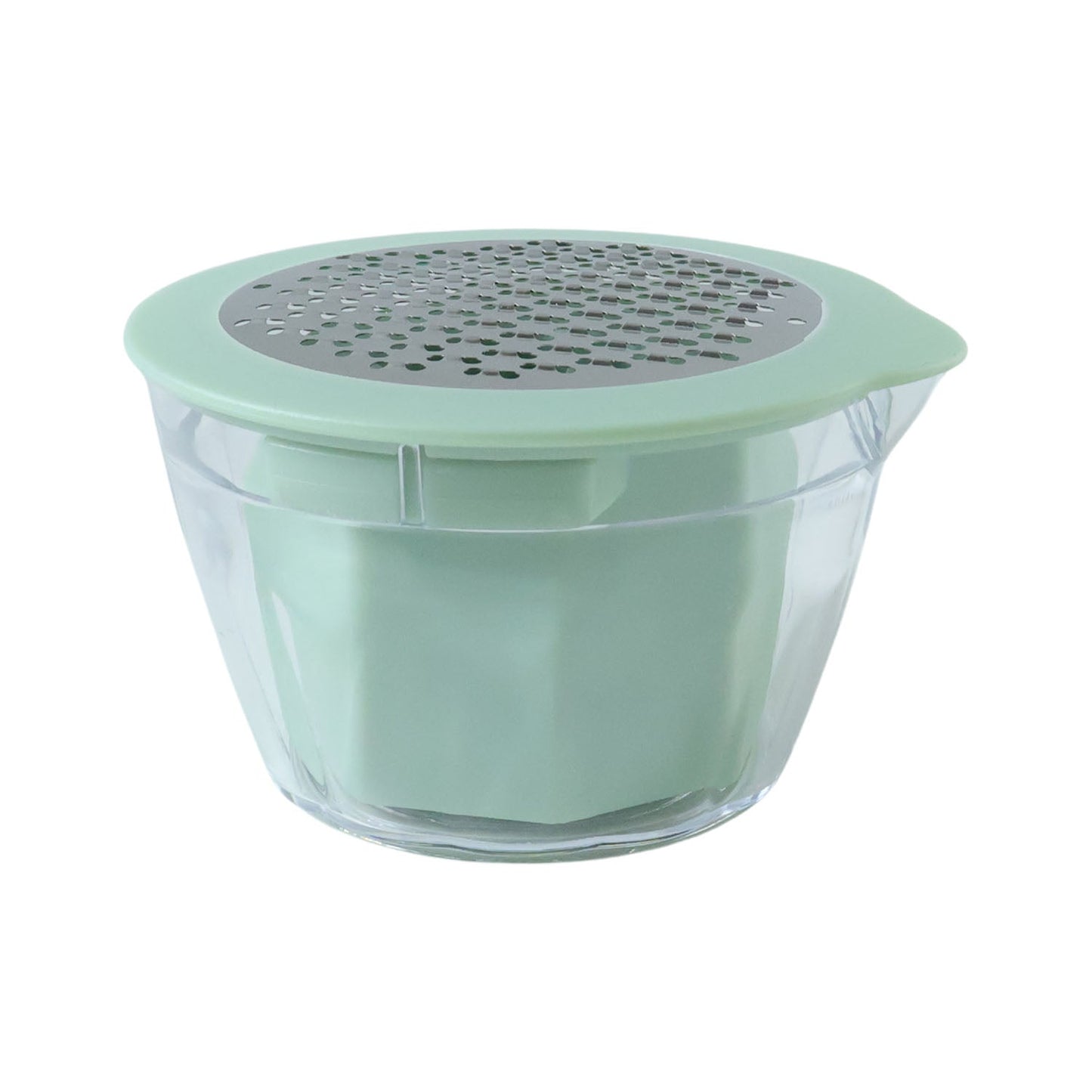 Ergonomic manual vegetable grater with clear integrated collection bowl
