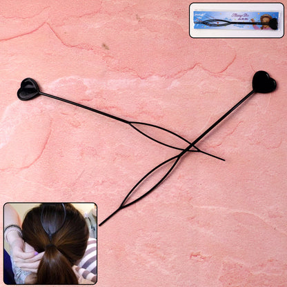 Two durable black heart-shaped hairpins displayed on white background