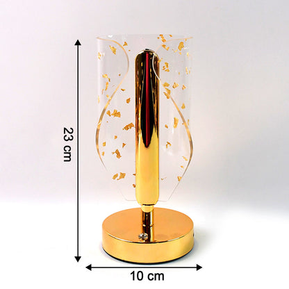 Contemporary crystal lamp with metal base and stylish golden leaf design