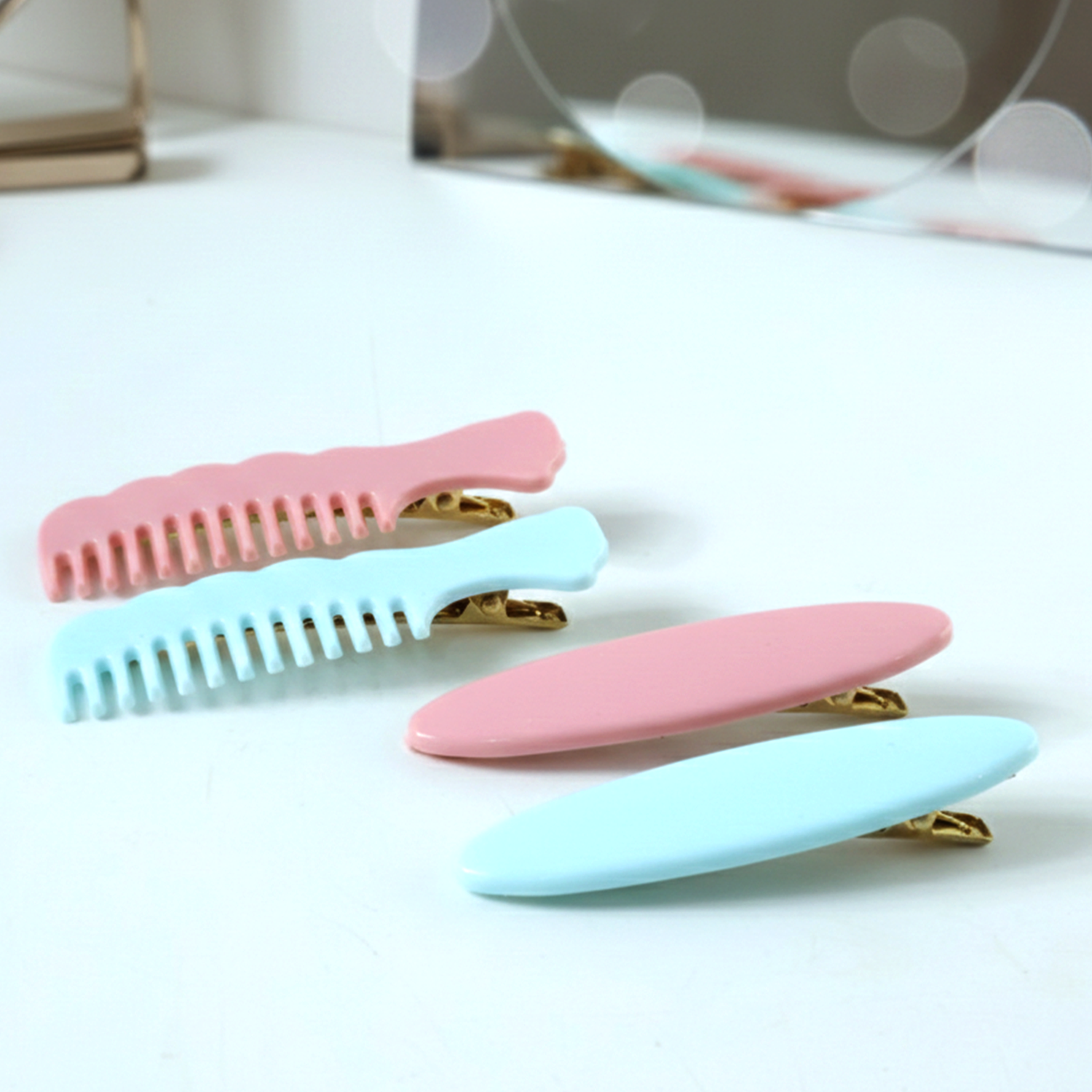 Display of elegant pastel comb-style hair clips for everyday wear