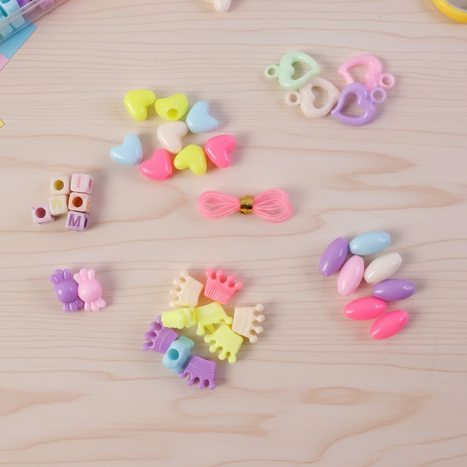 DIY craft kit with assorted beads and elastic thread for jewellery making