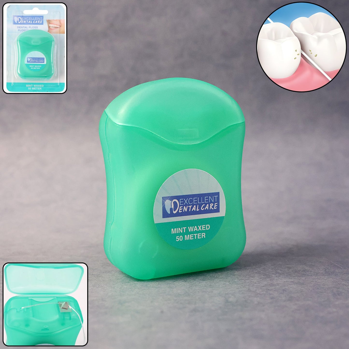 Pack of mint waxed dental floss with compact dispenser for easy oral care
