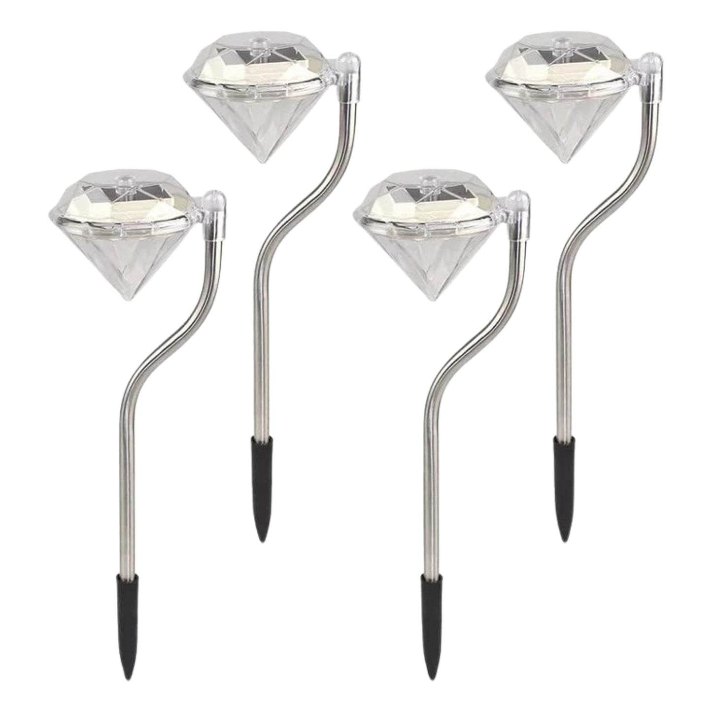 Overhead view of diamond solar garden light showing crystal head and LED glow