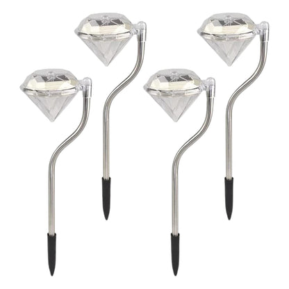 Overhead view of diamond solar garden light showing crystal head and LED glow