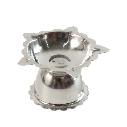 Polished metal sunflower diya stand ideal for daily pooja use