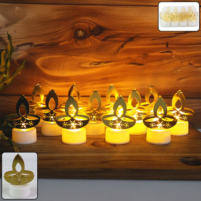 Golden Diya LED tealight candle glowing warmly with traditional glow