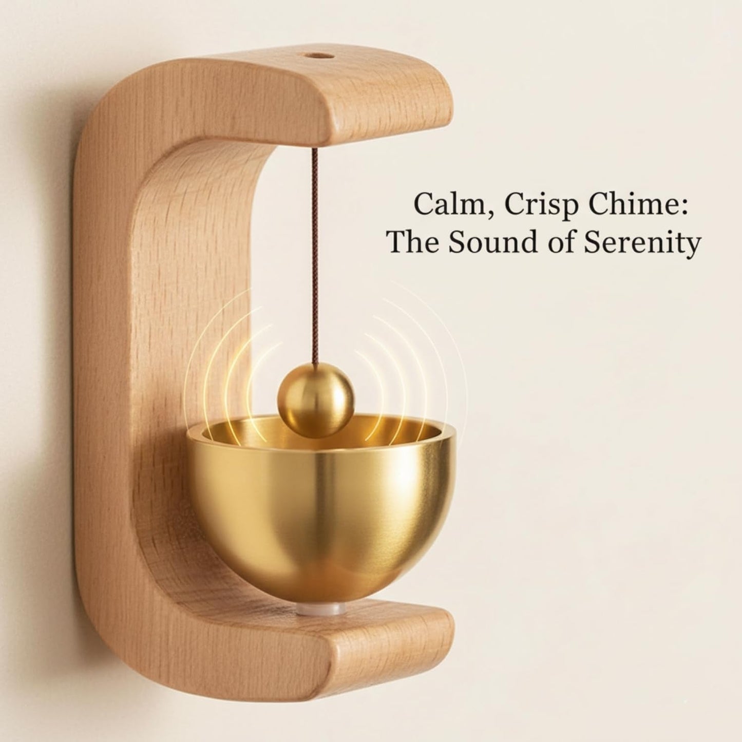 Meditation bell resting on sturdy wooden stand