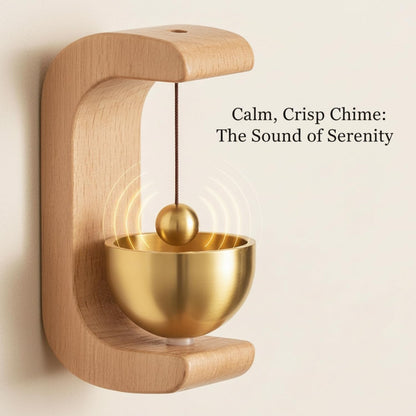 Meditation bell resting on sturdy wooden stand