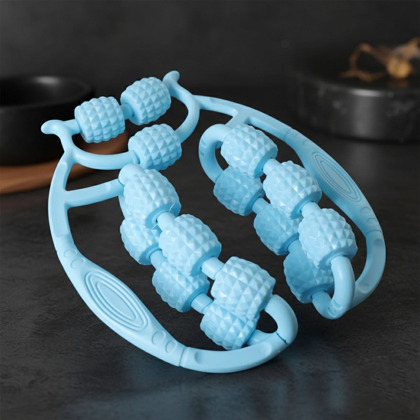 Ergonomic double wheel massage roller with comfortable grip