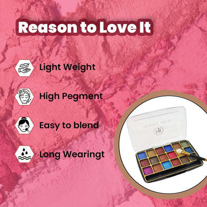 Dual-ended applicator included with 18-color shimmer eyeshadow palette