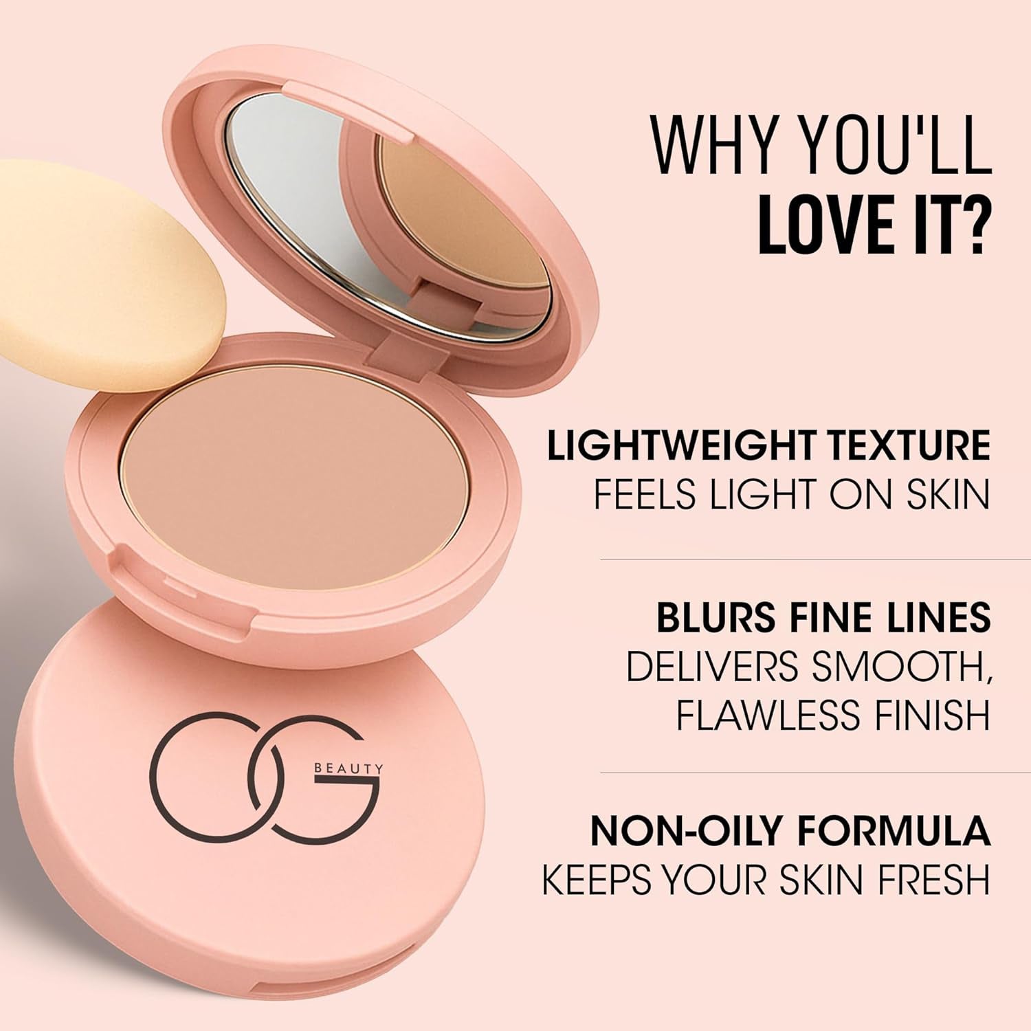 Close-up view of OG Beauty Compact Powder surface showing smooth texture